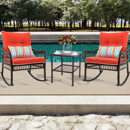 Orange 3 Piece Rocking Wicker Patio Set-0