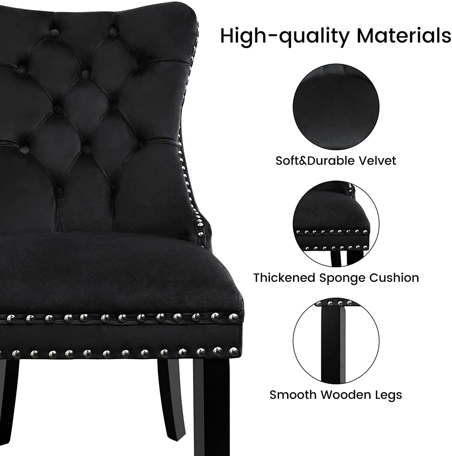 Solid Wood Dining Chairs with Nailhead Back (Set of 2, Black)-4