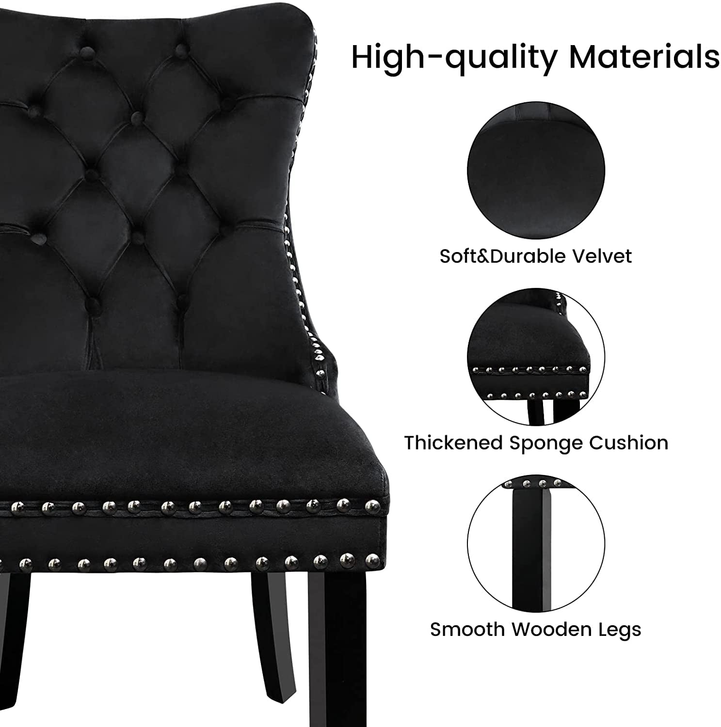 Solid Wood Dining Chairs with Nailhead Back (Set of 2, Black)-4