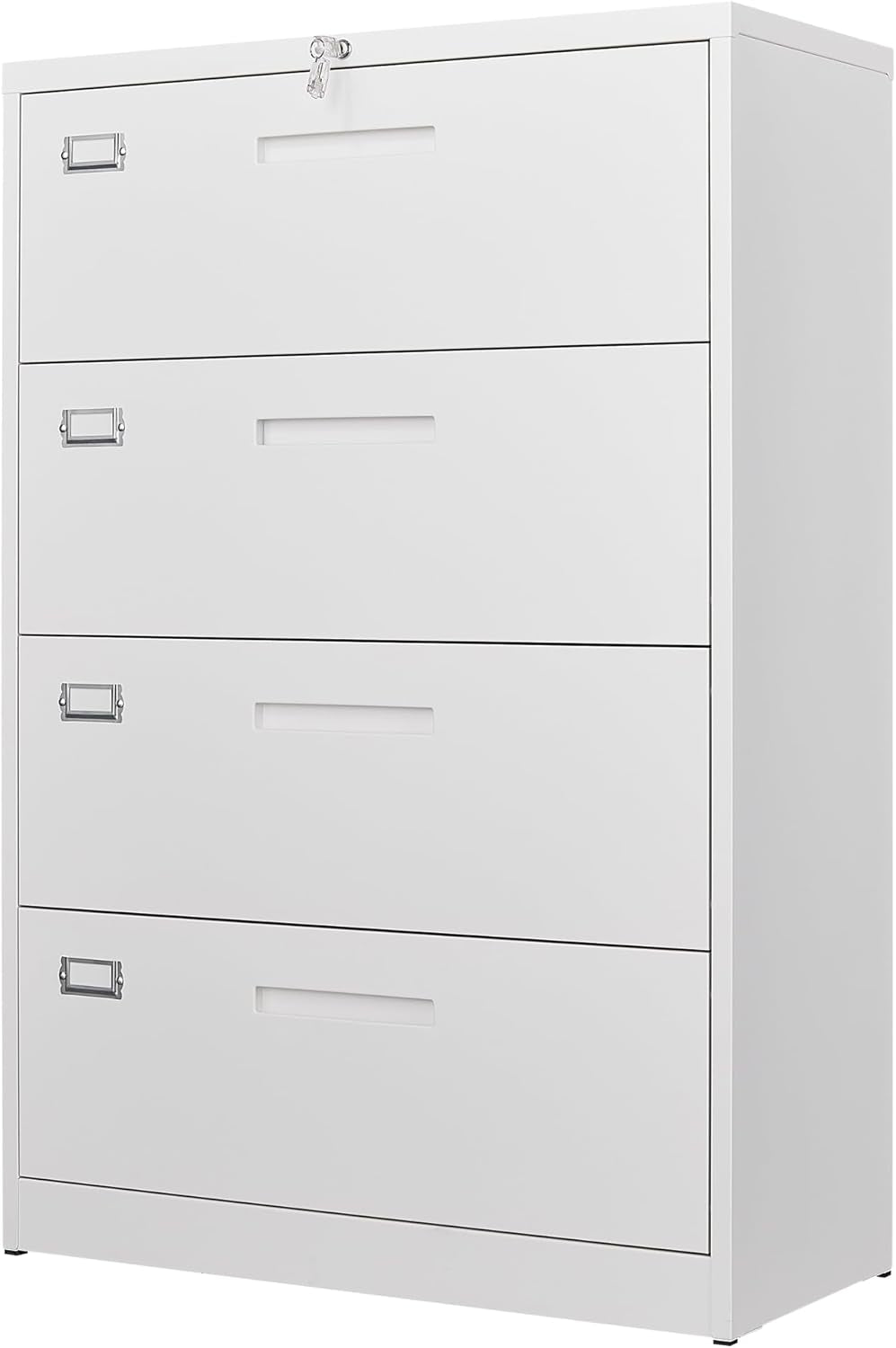 4 Drawer File Cabinet with Lock, Metal Lateral Filing Cabinet Wide Office Organization Storage for Home Office Hanging Letter/Legal/F4/A4 (White-Requires Installation)-0