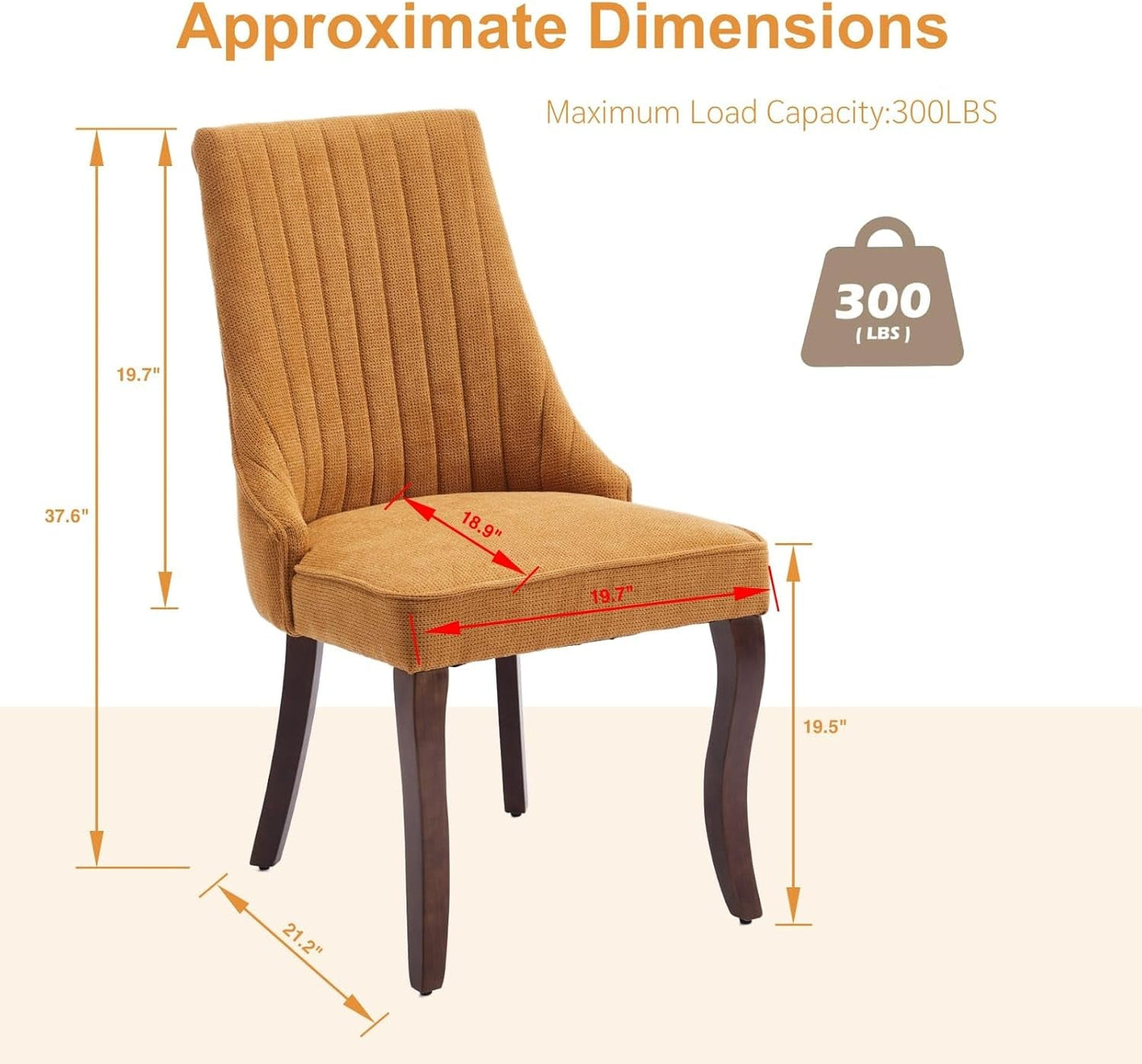 Linen Dining Chairs Set of 4,Comfy Fabric Upholstered Accent Chairs for Kitchen Living Room,Channel Tufted Dining Room Chairs with Curved Solid Wood Legs(Yellow)-2