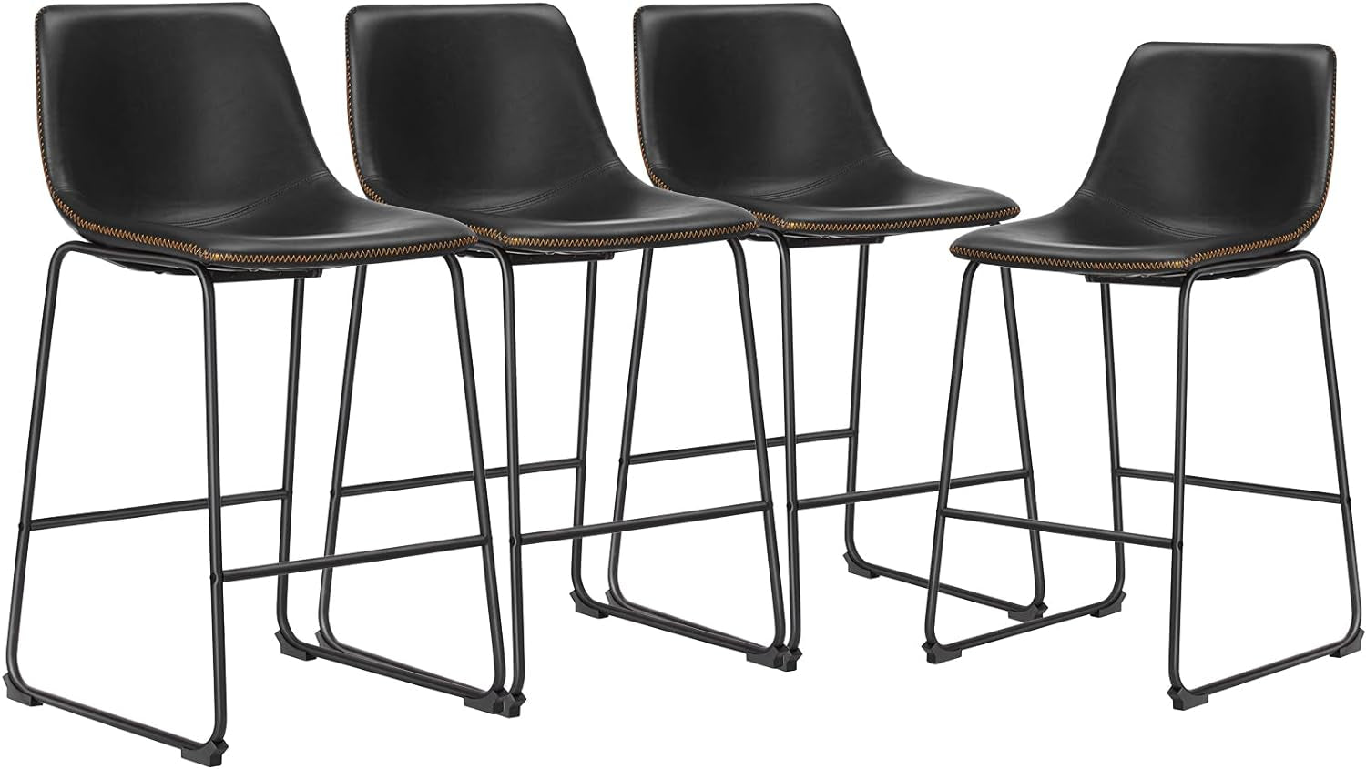 26 Inch Counter Height Bar Stools Set of 4, Modern Faux Leather High Barstools with Back and Metal Leg, Bar Chairs for Kitchen Lsland, Black-0
