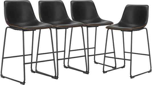 26 Inch Counter Height Bar Stools Set of 4, Modern Faux Leather High Barstools with Back and Metal Leg, Bar Chairs for Kitchen Lsland, Black-0
