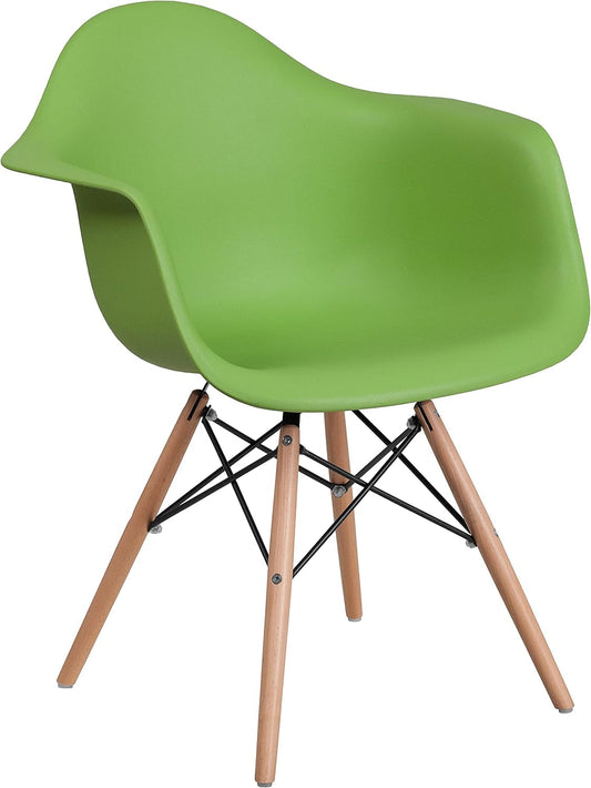 Alonza Series Green Plastic Chair with Wooden Legs-0