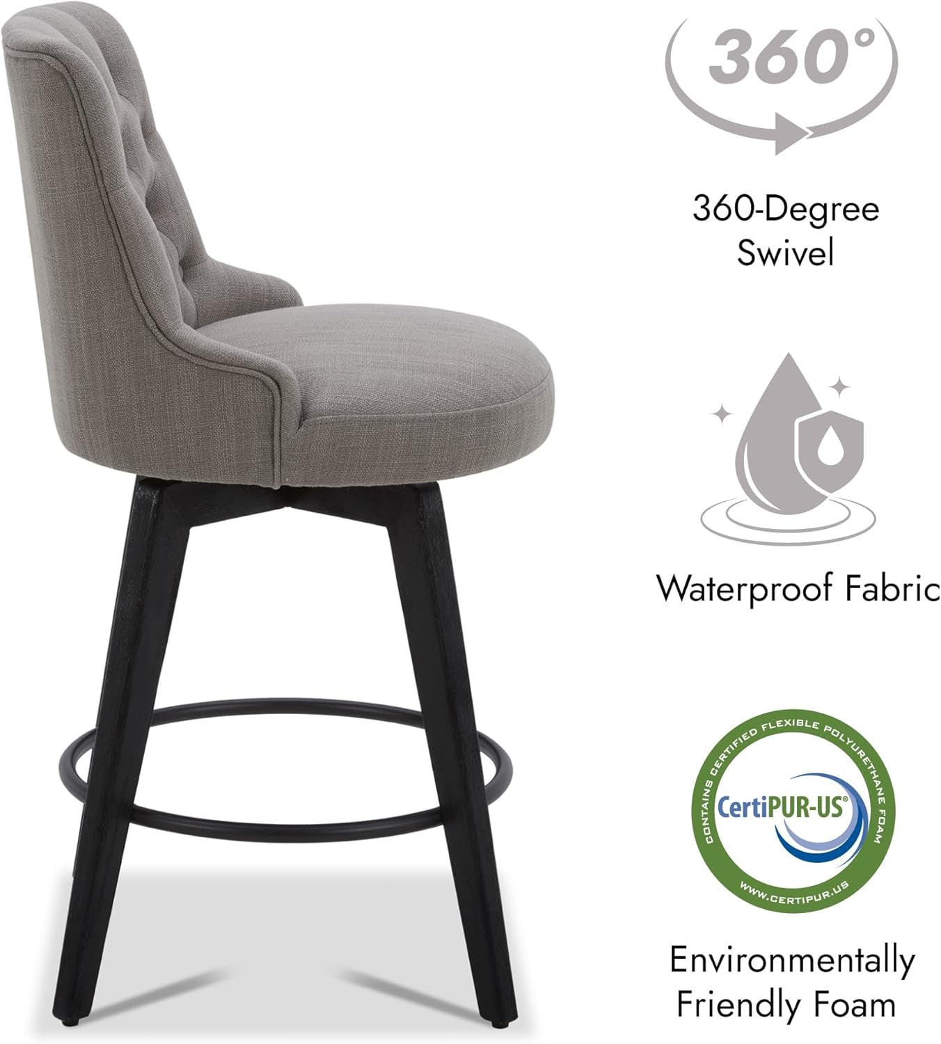 Modern Swivel Bar Stools, Performance Fabric Upholstered Counter Height Bar Stool with Back, Solid Wood Legs, 26" H Seat, Set of 2, Flint Grey-4