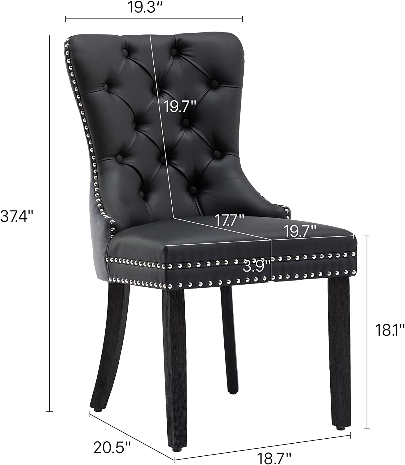 Black and Dark Grey Velvet Dining Chairs Set of 6 with Nailhead Trim and Pull Ring-3