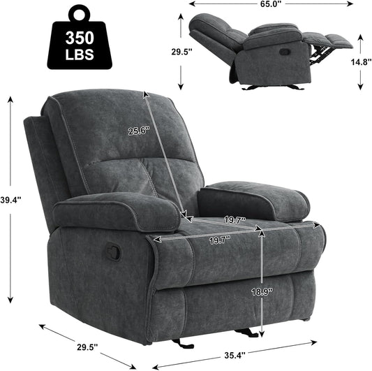 Rocker Recliner Chair for Adults, Manual Glider Chair for Nursery, Reclining Single Sofa Chair for Living Room, Upholstered Fabric Armchair, High Back, Deep Seat, Dark Grey-1
