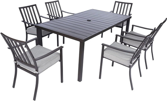 Furniture Carter 7-Piece Patio Dining Set, ern Patio Furniture, Outdoor Dining Set for 6 with All-Weather Aluminum Frames, Padded Dining Chairs, and Slat Table-0
