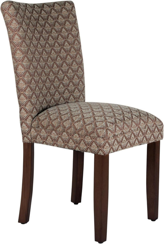 Home Decor |K1136-F662 | Classic Upholstered Parsons Dining Chair | Single Accent Dining Chair, Blue & Brown Damask-0