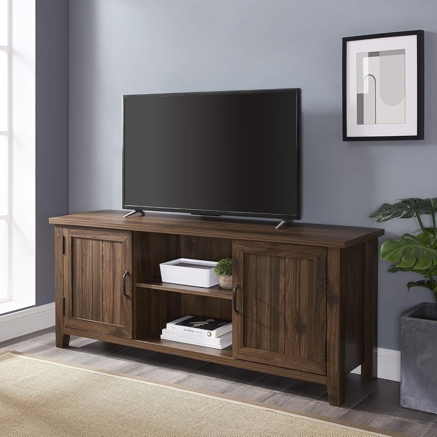 Buren Classic Grooved Door TV Stand for Tvs up to 65 Inches, 58 Inch, Walnut-1
