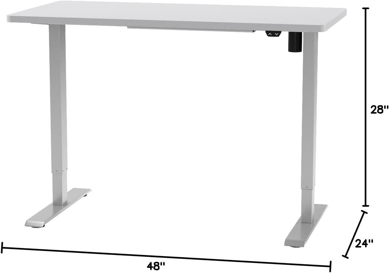 EN1 One-Piece Standing Desk, 48 X 24 Inches Solid Desktop Height Adjustable Desk, Electric Sit Stand up Desk Home Office Desks (White Frame + White Desktop)-2