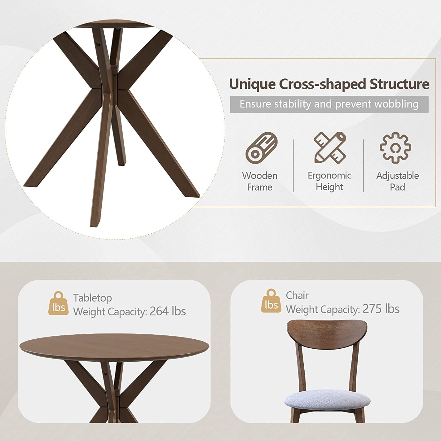 3-Piece Wooden Farmhouse round Table Set with 2 Chairs-4