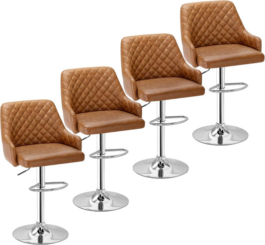 Bar Stools Set of 4, Adjustable Bar Stools with Back, Bar Height Stools for Kitchen Counter-0