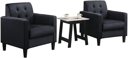 Hale Black Velvet Armchairs and End Table Living Room Set-0