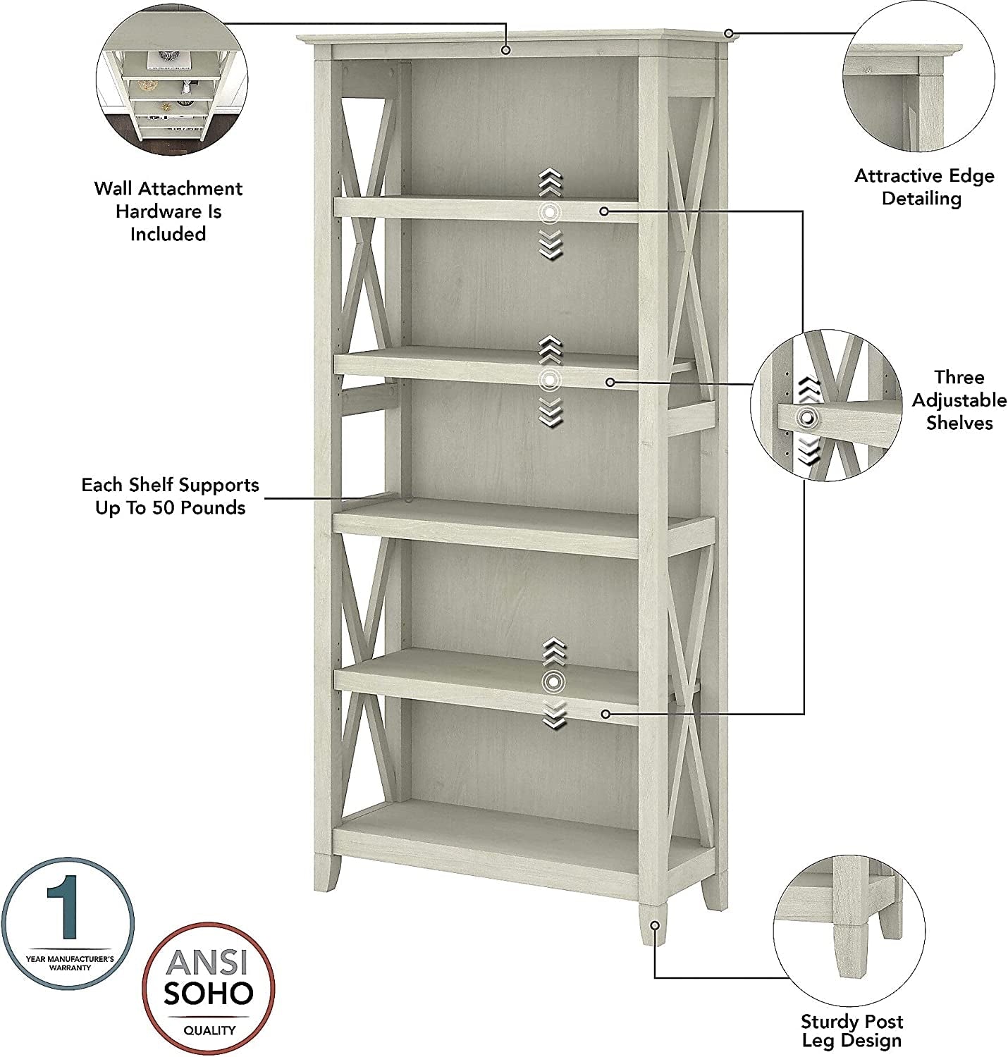 Linen White Oak Bookcase Set by Bush Furniture-3