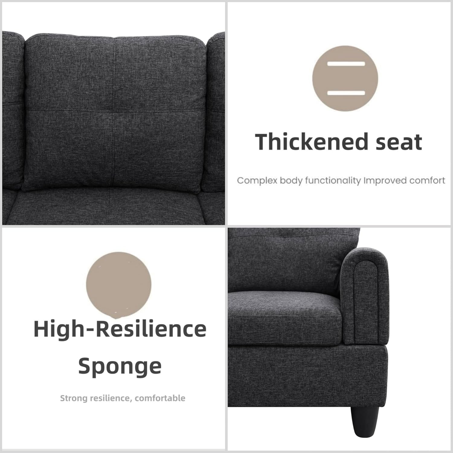 L Shaped Sectional Couches for Living Room, Modern Modular Sectional Sofa with Ottoman Storage, Comfy L Shaped Couch with Chaise for Bedroom Apartment Furniture, Gray-4