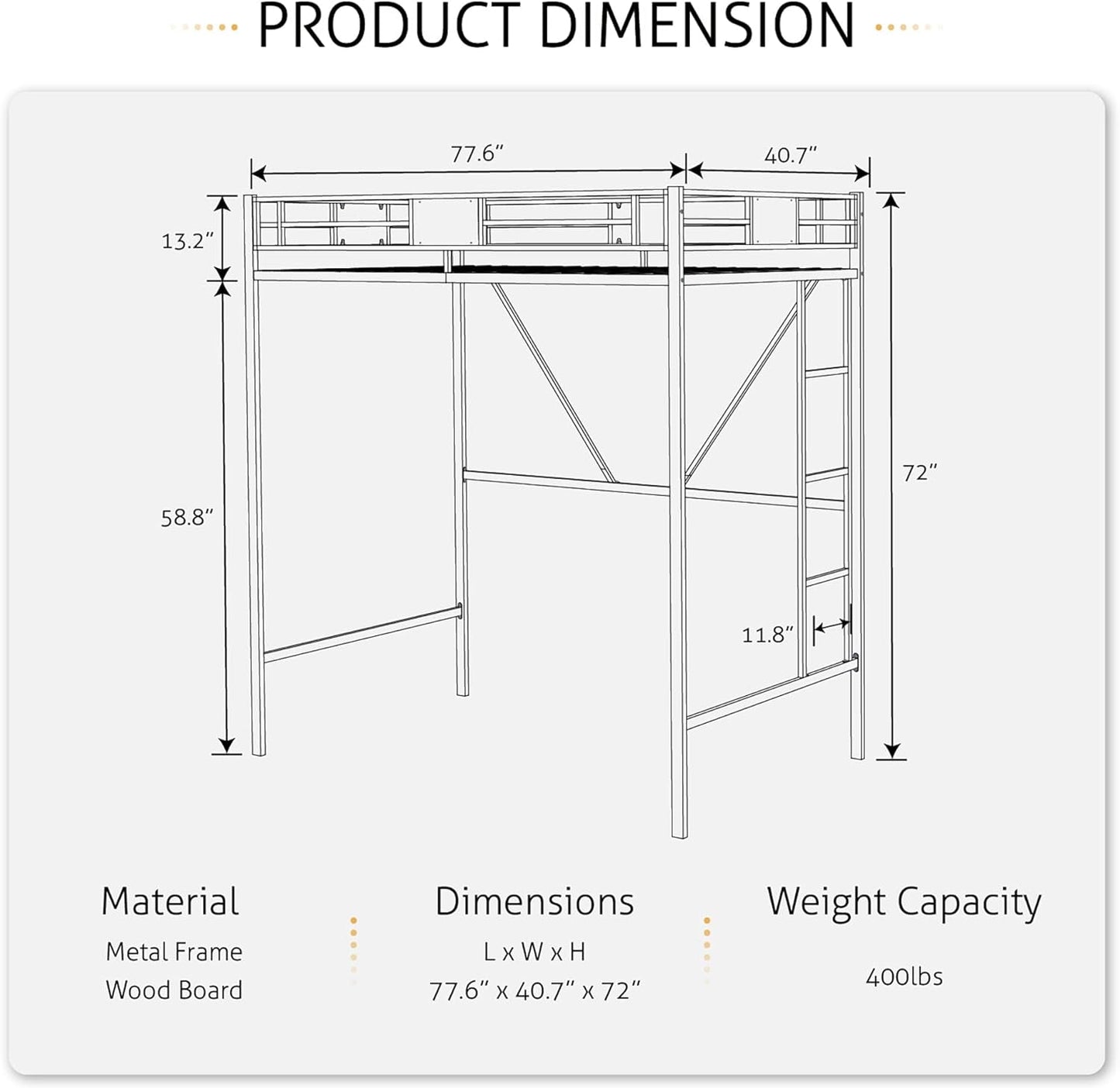 Loft Bed Twin Size with Ladder and Guardrail,Rustic Design,Metal Slats Support No Box Spring Needed Small Space Saving Furniture for Bedroom Dorm-1