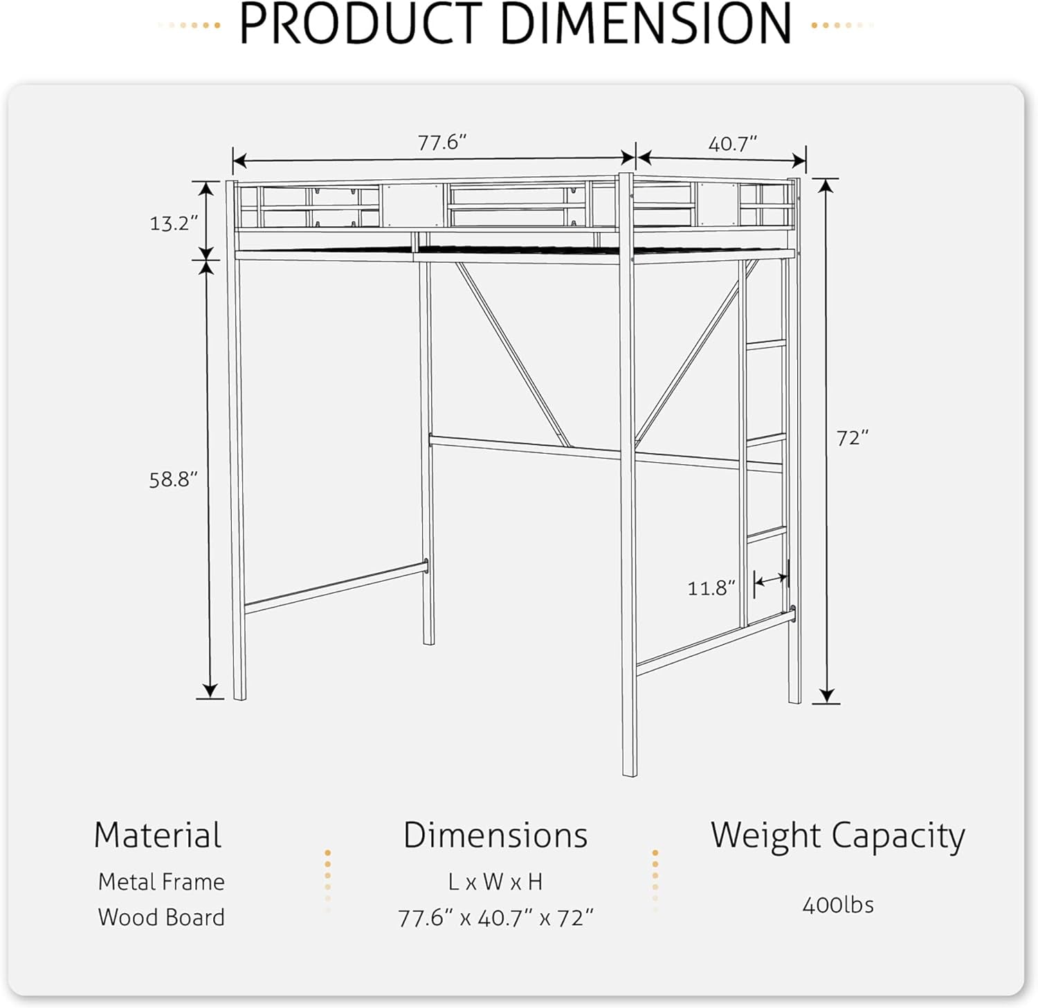 Loft Bed Twin Size with Ladder and Guardrail,Rustic Design,Metal Slats Support No Box Spring Needed Small Space Saving Furniture for Bedroom Dorm-1