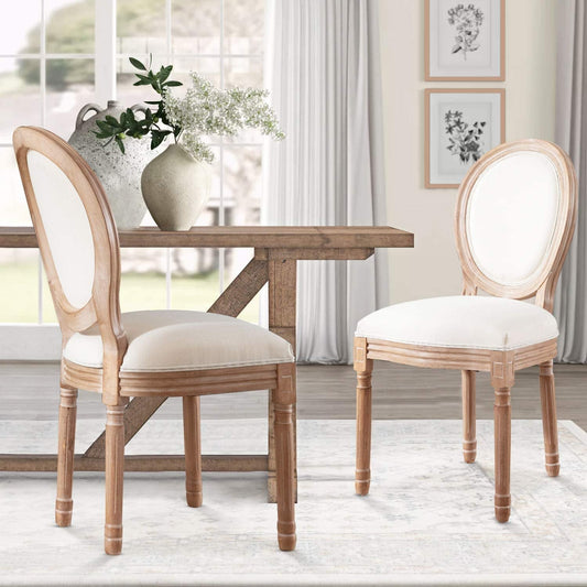 Set of 4 French Country Oval Fabric Dining Chairs-0