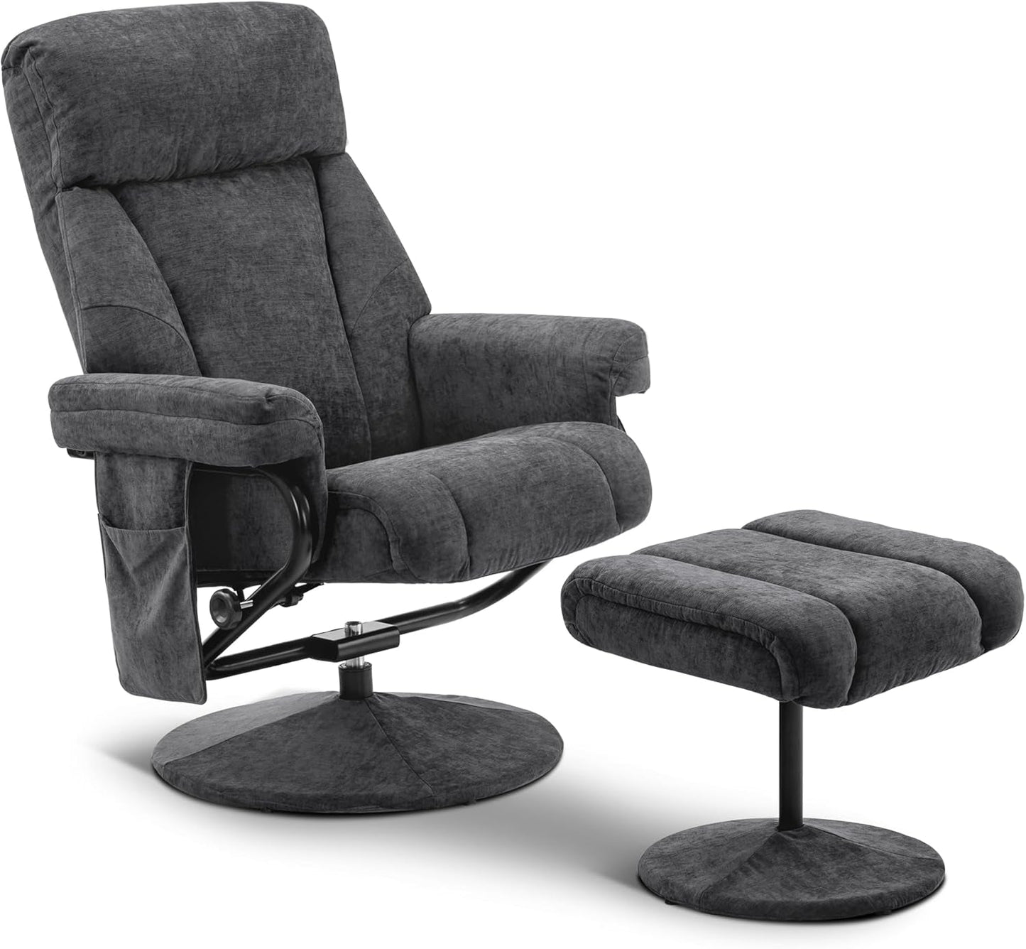 Swivel Recliner with Ottoman, TV Chair with Vibration Massage, Ideal for RV Small Space, Living Room & Bedroom 4539 4828 (Textile, Dark Grey)-0