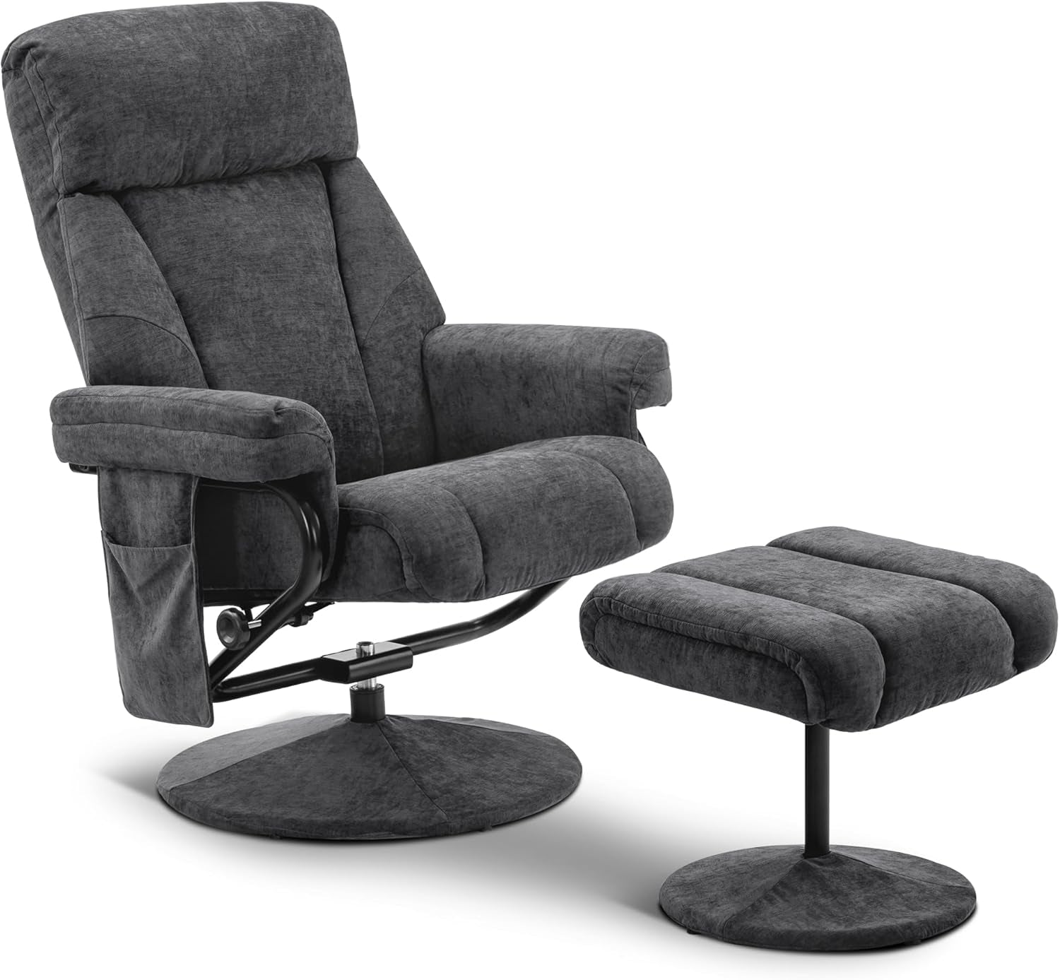 Swivel Recliner with Ottoman, TV Chair with Vibration Massage, Ideal for RV Small Space, Living Room & Bedroom 4539 4828 (Textile, Dark Grey)-0
