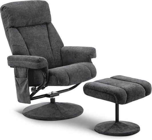 Swivel Recliner with Ottoman, TV Chair with Vibration Massage, Ideal for RV Small Space, Living Room & Bedroom 4539 4828 (Textile, Dark Grey)-0