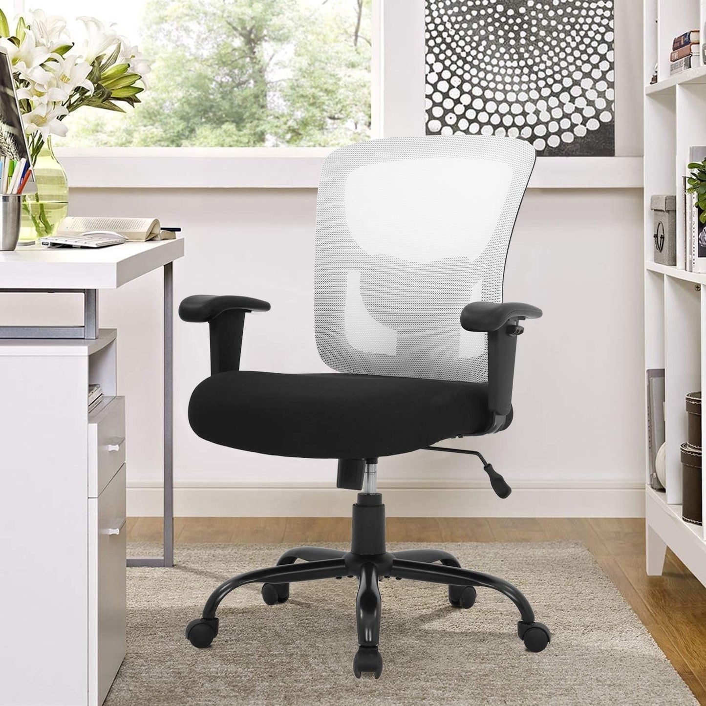 Big and Tall Office Chair 400Lbs Desk Chair Mesh Computer Chair with Lumbar Support Wide Seat Adjust Arms Rolling Swivel High Back Task Executive Ergonomic Chair for Home Office (White)-1