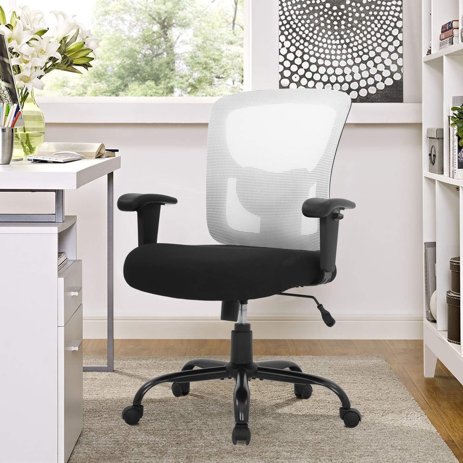Big and Tall Office Chair 400Lbs Desk Chair Mesh Computer Chair with Lumbar Support Wide Seat Adjust Arms Rolling Swivel High Back Task Executive Ergonomic Chair for Home Office (White)-1