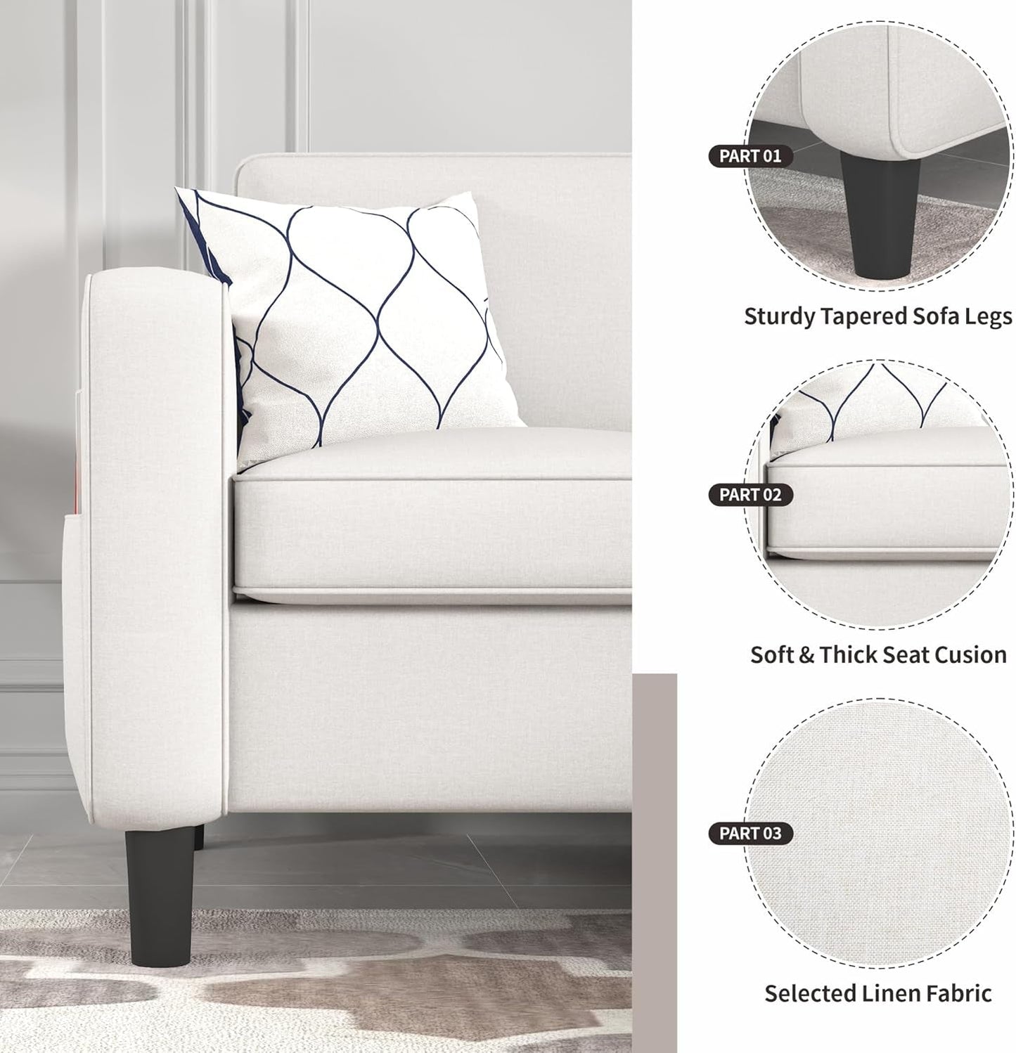 Sectional Couches for Living Room - L Shaped Couch with Storage Ottoman Beige 3 Seat Sofa Modern Futon Sleeper Sofas Furniture Set for Small Spaces Apartment Studio-2