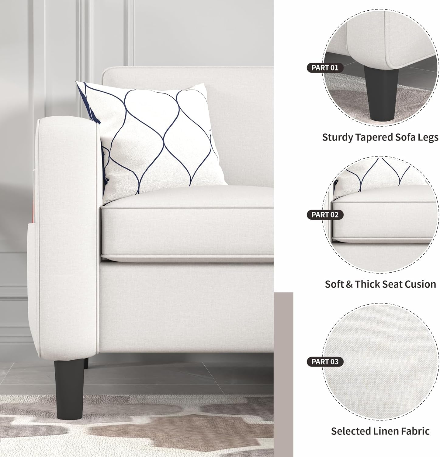 Sectional Couches for Living Room - L Shaped Couch with Storage Ottoman Beige 3 Seat Sofa Modern Futon Sleeper Sofas Furniture Set for Small Spaces Apartment Studio-2