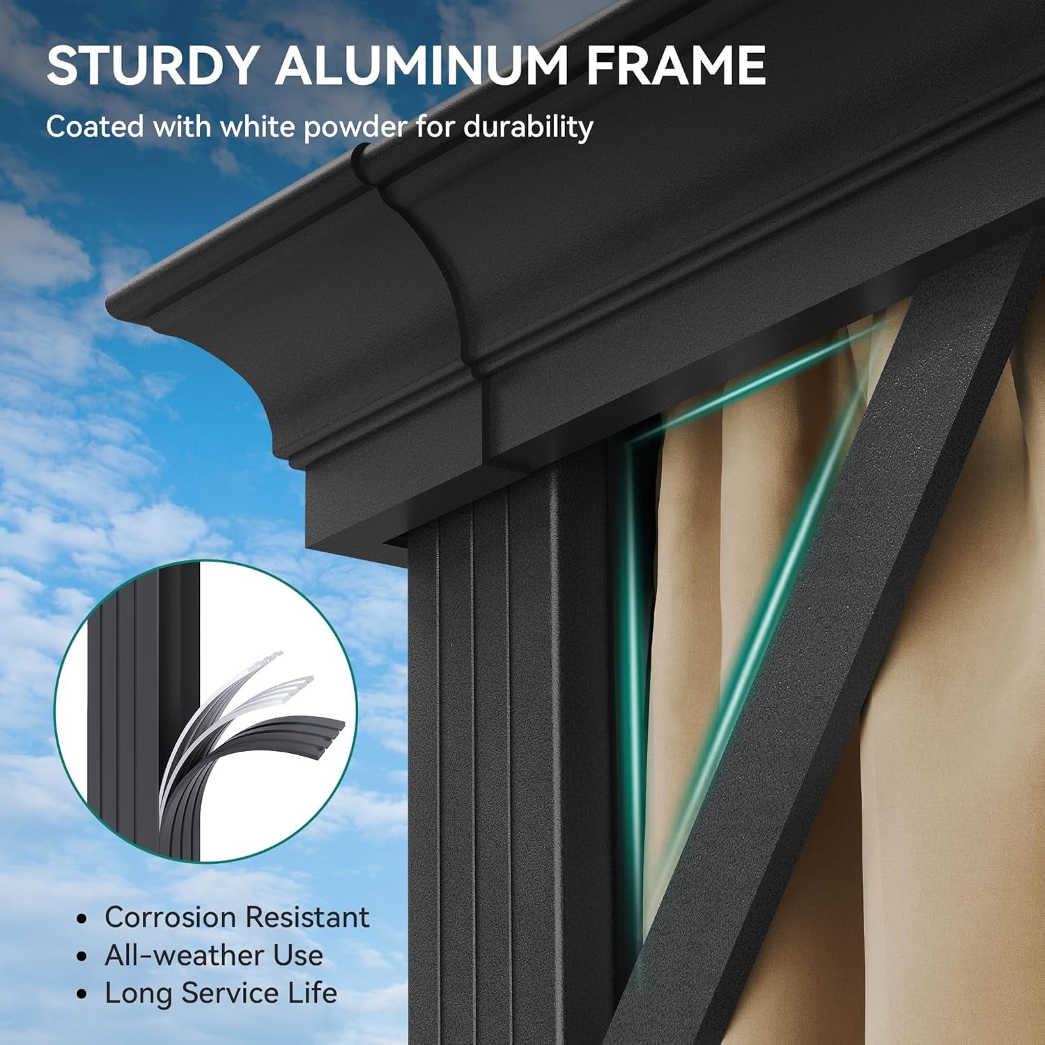 12x16 Hardtop Gazebo with Netting Curtains Brown-4