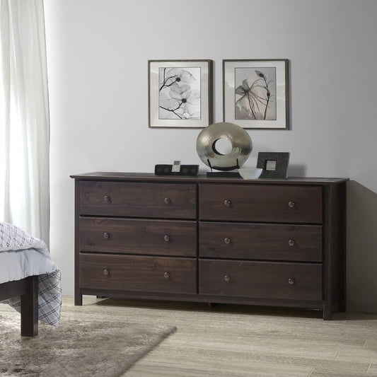 Shaker 6-Drawer Dresser, Solid Wood with an Expresso Finish-0