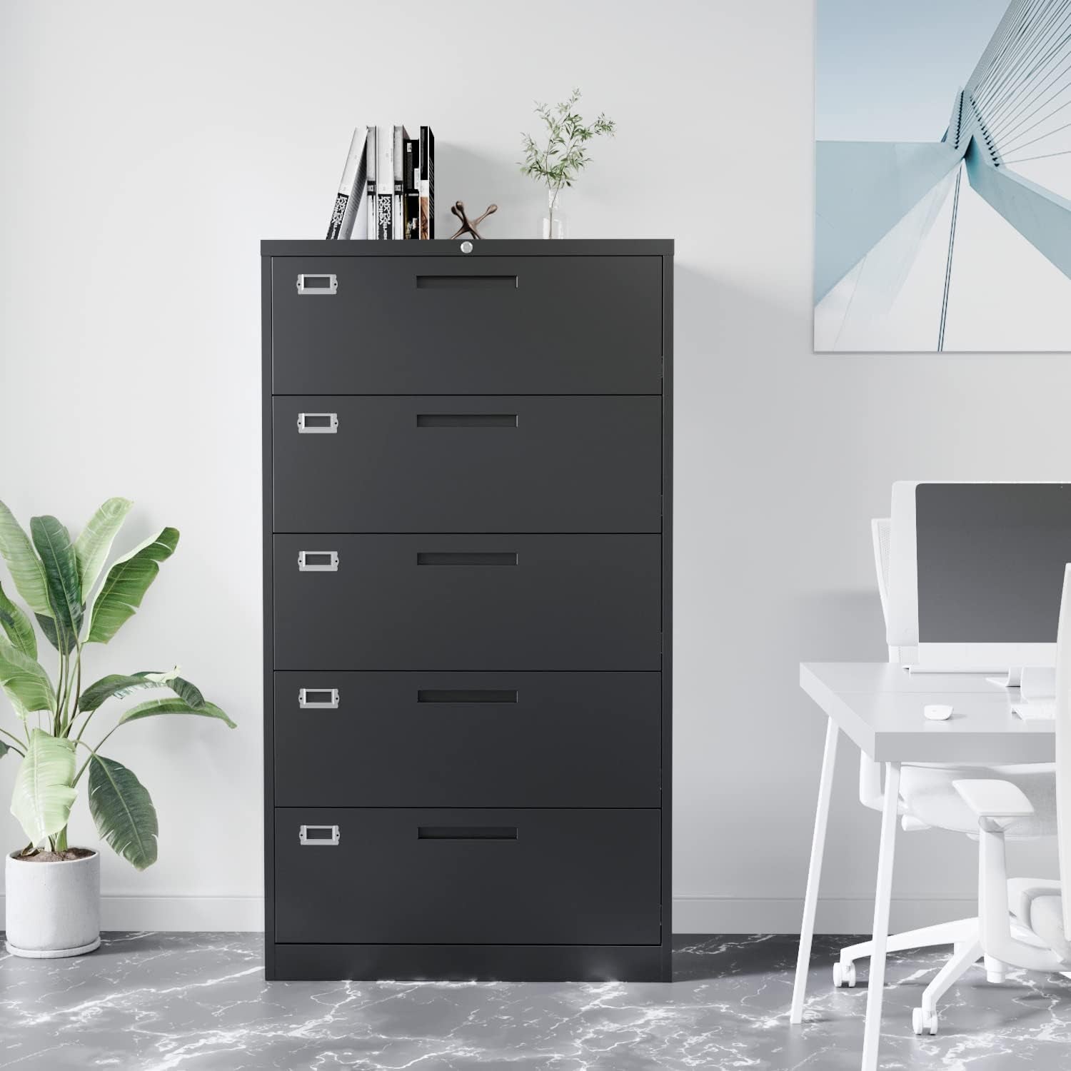 Lateral File Cabinet with 5 Drawers - Metal Steel Filling Cabinets for Home Office - Lockable Storage Cabinet for Hanging Files Letter/Legal/F4/A4 Size-Assembly Required-3