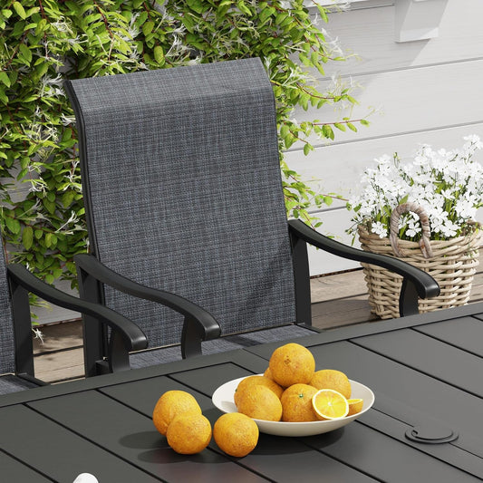 7 Pieces Outdoor Dining Set, Patio Furniture Set of 6 Patio Swivel Dining Chairs and Rectangular Patio Table with Storage Shelf, Dark Charcoal Chairs & Black Tabletop-1