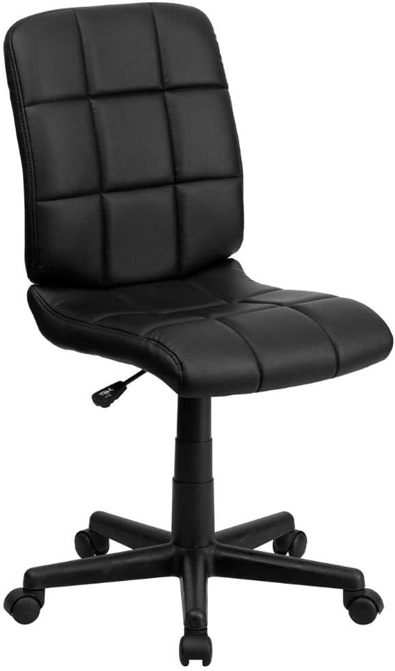 Clayton Mid-Back Tufted Vinyl Upholstered Swivel Desk Chair with Padded Seat, Modern Adjustable Height Padded Office Chair, Black-0