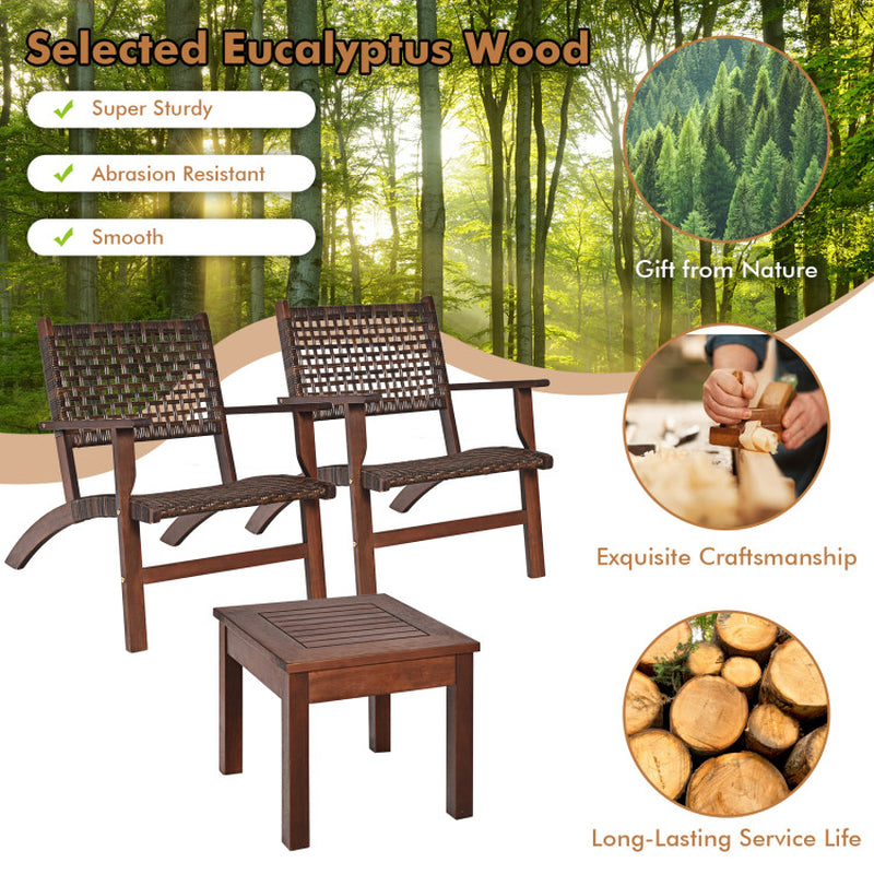 3 Pieces Outdoor Wooden Patio Rattan Furniture Set-4