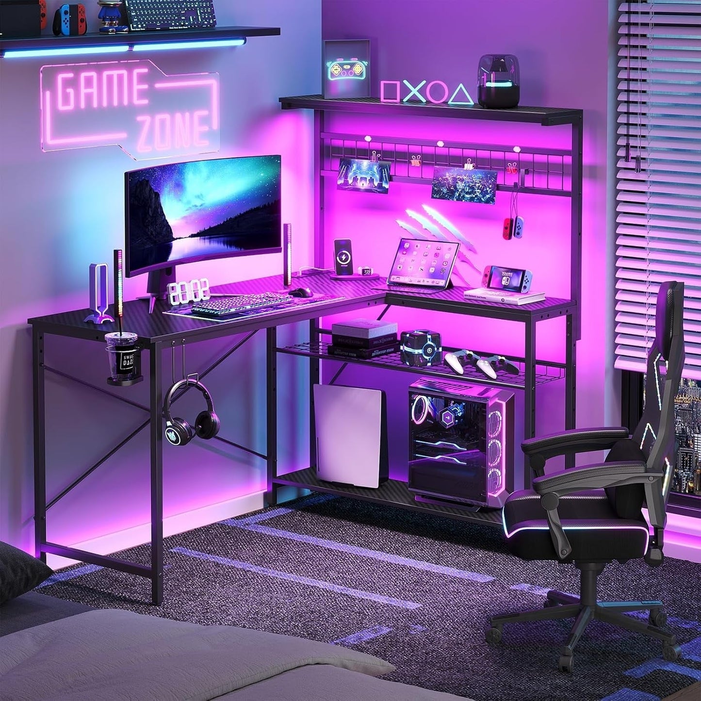 51" L-Shaped Gaming Desk with LED & Power-0