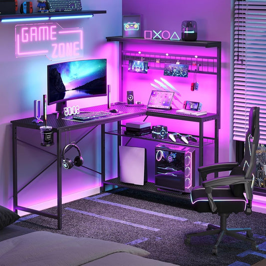51" L-Shaped Gaming Desk with LED & Power-0
