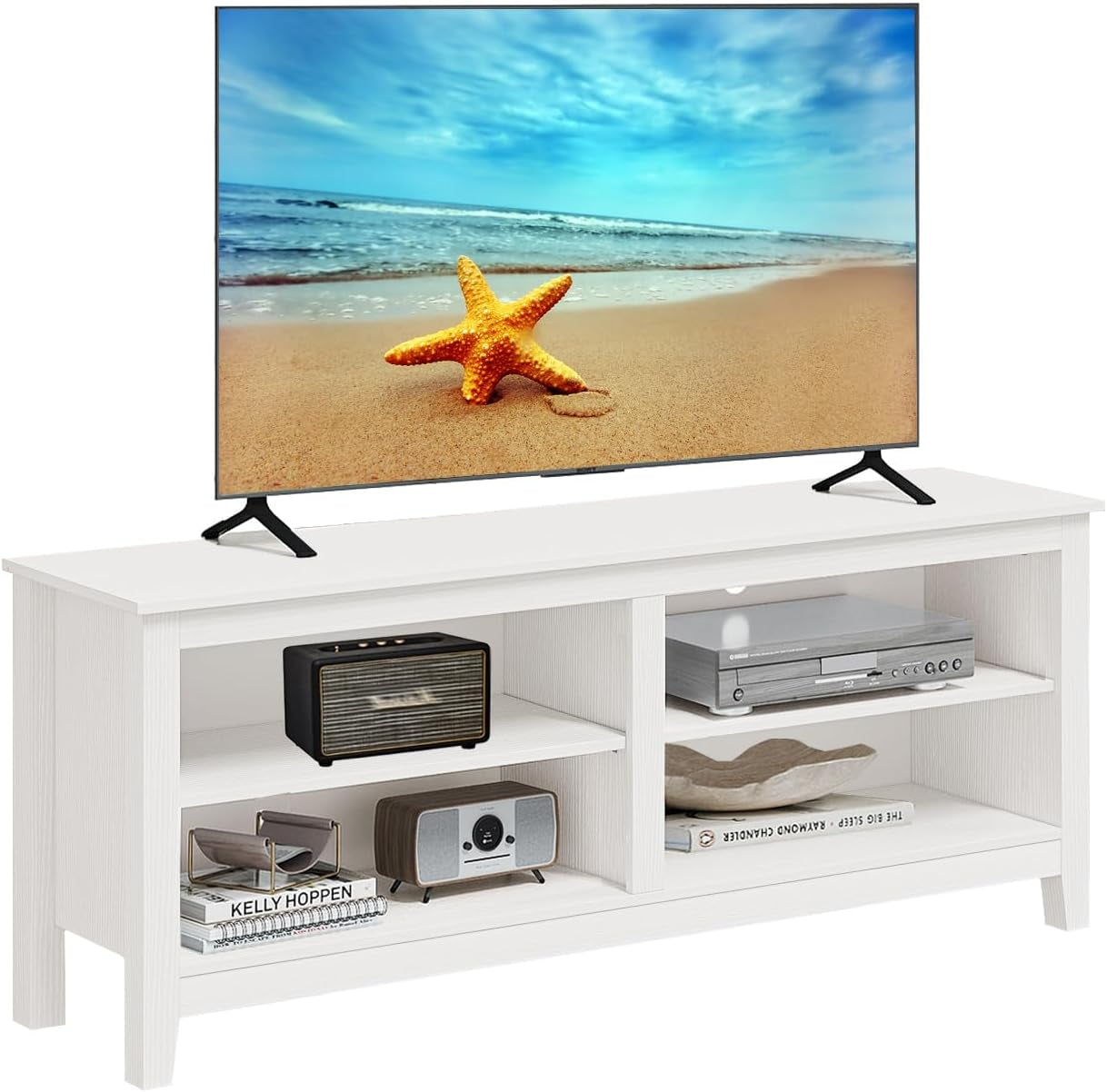 TV Stand for 65 Inch TV with Storage,Modern TV Entertainment Center for Bedroom,Tv Media Console Table with 4 Open Storage Shelve,55 Inch Wood TV Cabinet White-3