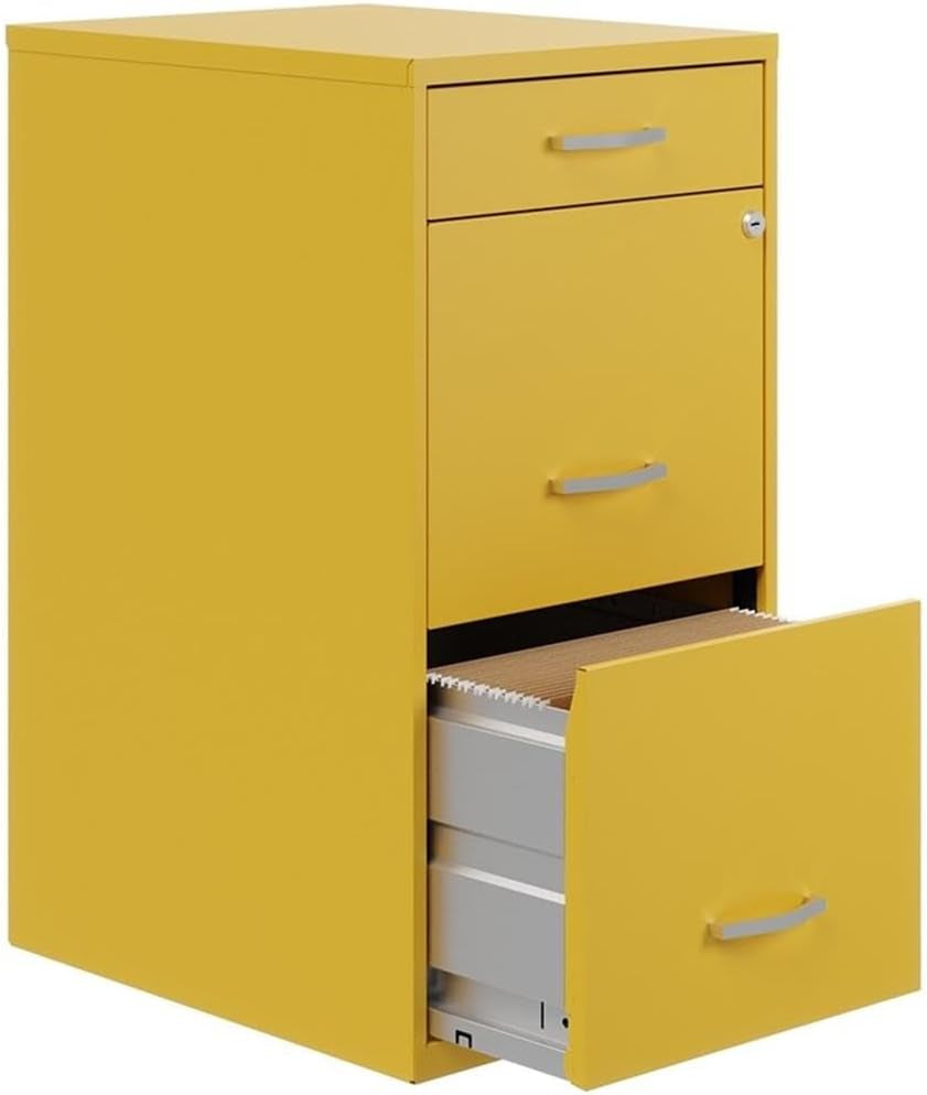 Hirsh Space Solutions 18" Deep Modern Metal Organizer File Cabinet with Cam Lock, 3-Drawer, Letter-Size, for Small Home/Home Office in Yellow-4