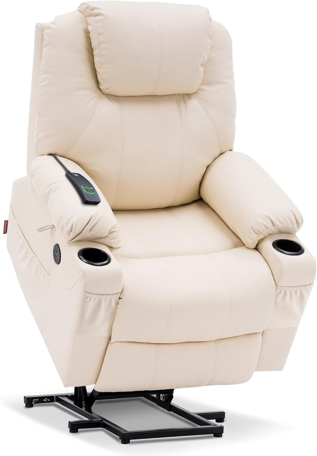 Electric Power Lift Recliner Chair Sofa with Massage and Heat for Elderly, 3 Positions, 2 Side Pockets, and Cup Holders, USB Ports, Faux Leather 7040 (Cream White, Medium)-0