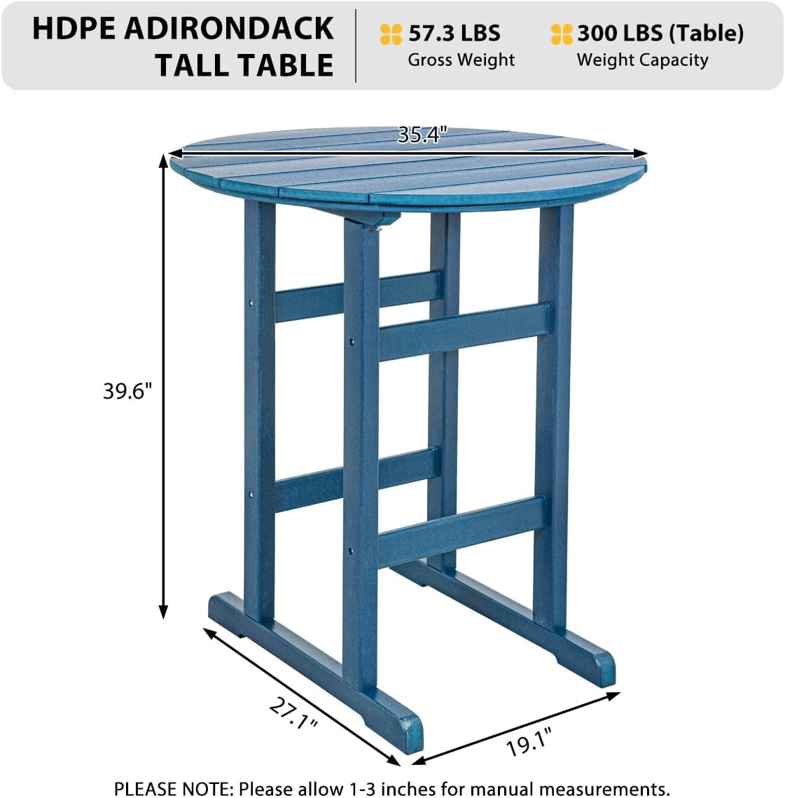 5 Pieces Adirondack Bar Set, Patio Counter Height Adirondack Chairs Set of 4 and round Table, High Top HDPE Stools and Pub Table, Tall Bistro Dining Furniture Set for 4, Navy Blue-2
