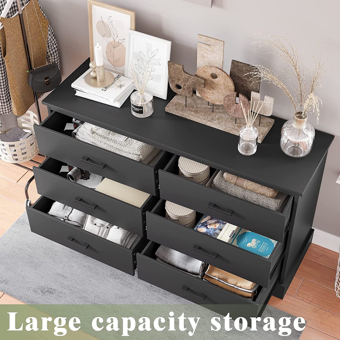 Double 6-Drawer Wood Storage Tower Organizer-3