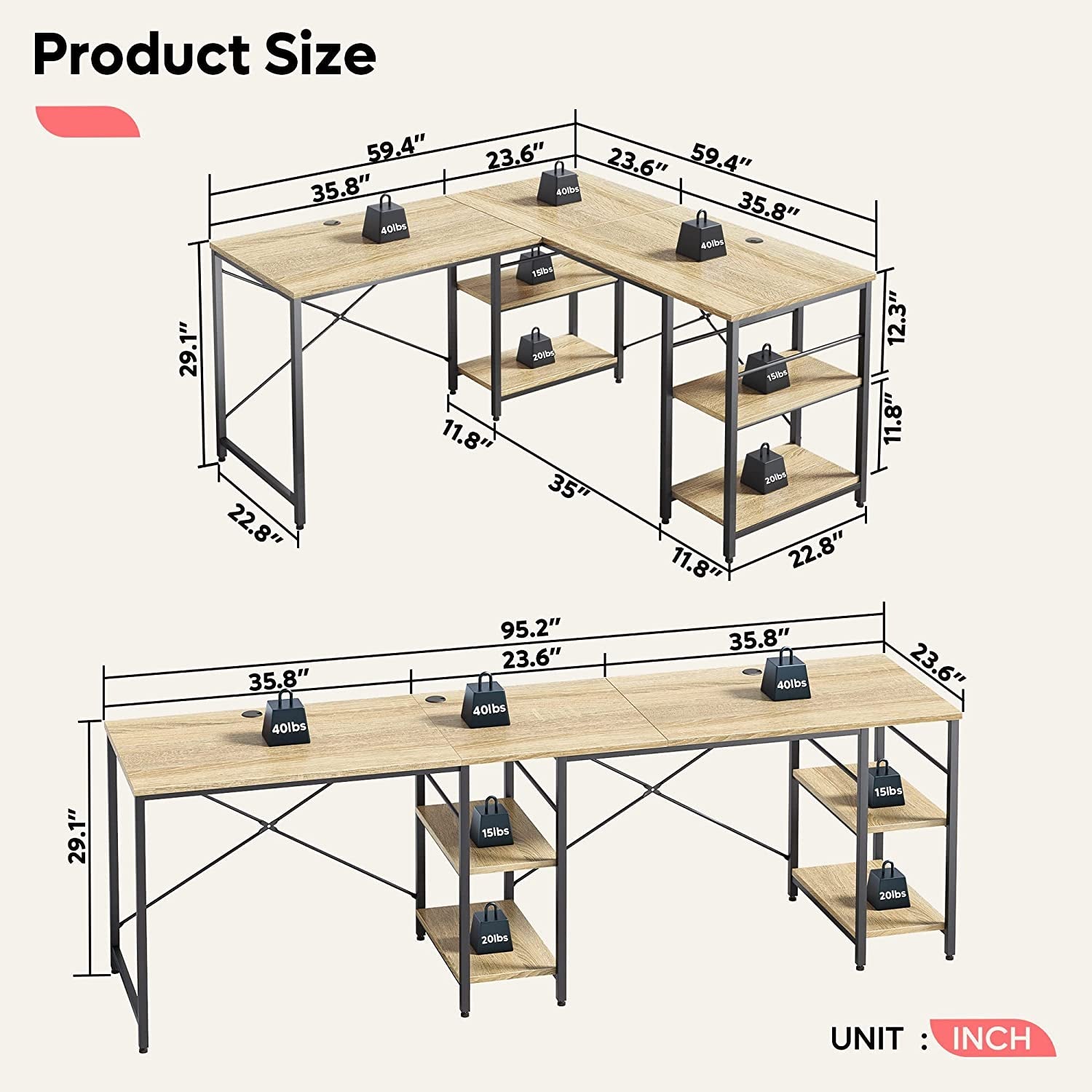 Large Oak L-Shaped Desk with Shelves-2