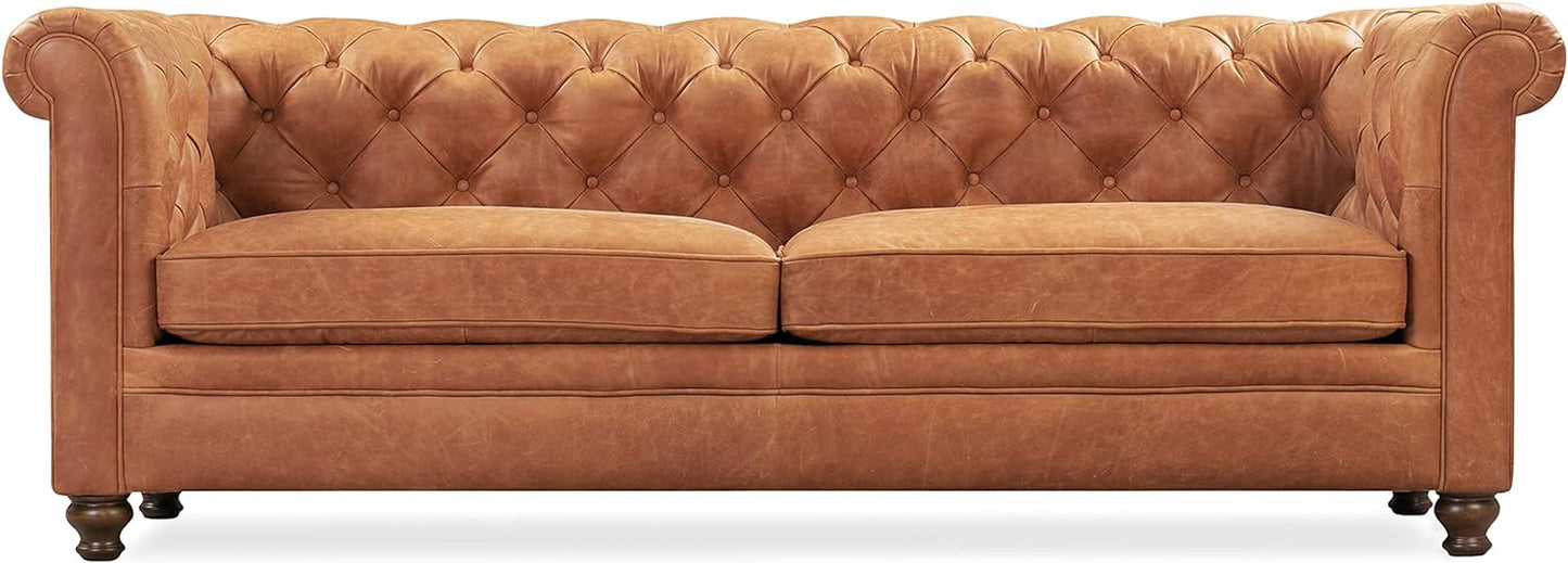 Lyon 87.4" Sofa in Full-Grain Pure-Aniline Italian Tanned Leather in Cognac Tan-3