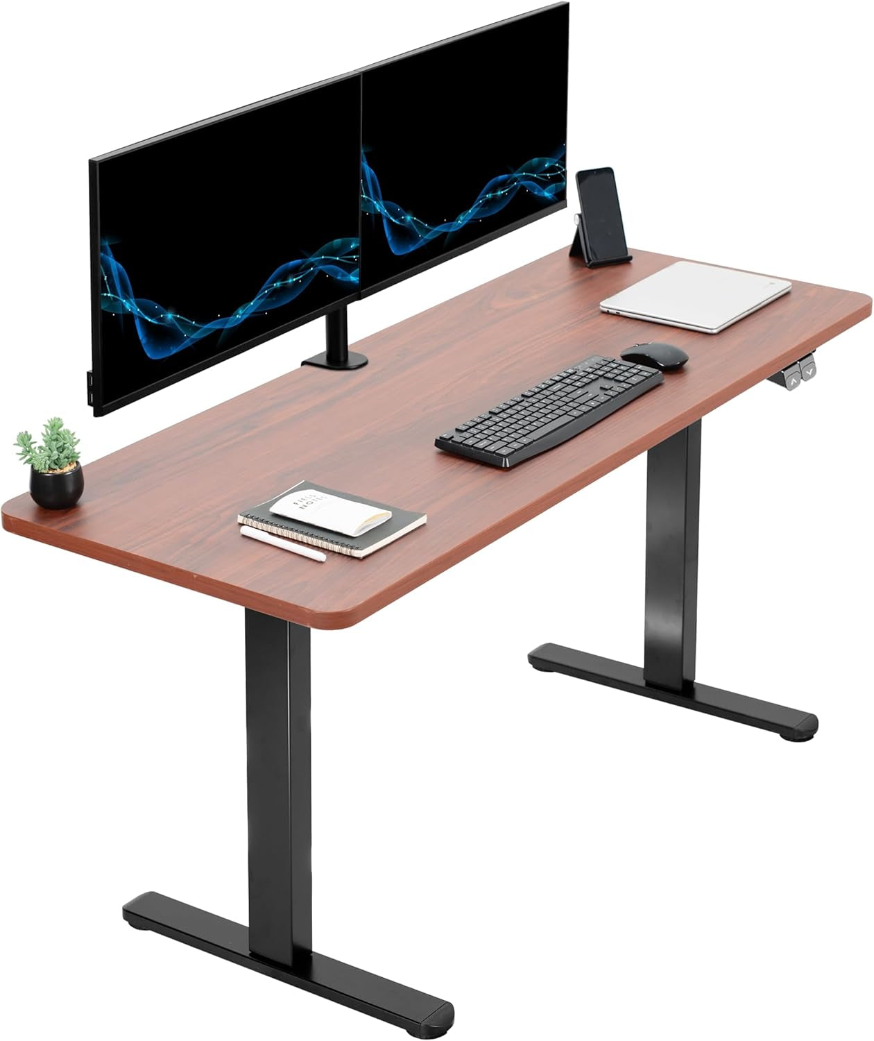 60-Inch Electric Height Adjustable 60 X 24 Inch Stand up Desk, Dark Walnut Solid One-Piece Table Top, Black Frame, Home & Office Furniture Sets, B0 Series, DESK-KIT-B06D-0
