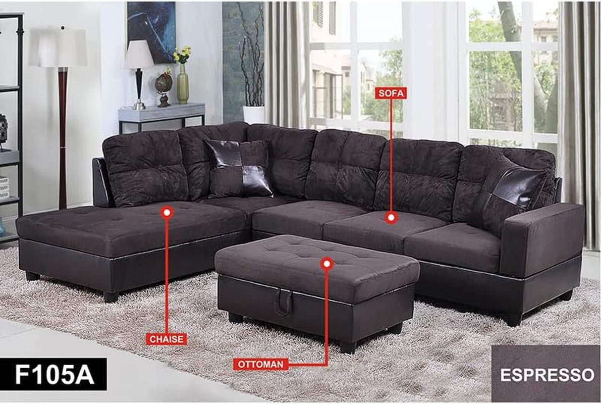 Modern L-Shaped Sectional Sofa Set for Small Living Room, Modular Couch with Chaise, Comfortable and Affordable Traditional, U-Shaped, Corner (Espresso, Left Hand Facing)-1