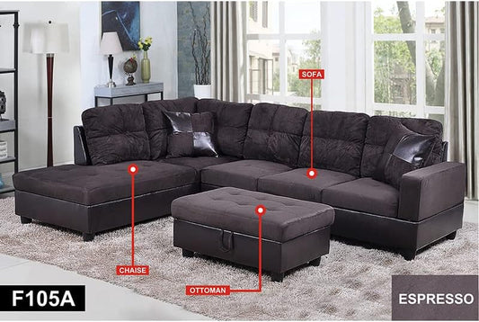 Modern L-Shaped Sectional Sofa Set for Small Living Room, Modular Couch with Chaise, Comfortable and Affordable Traditional, U-Shaped, Corner (Espresso, Left Hand Facing)-1