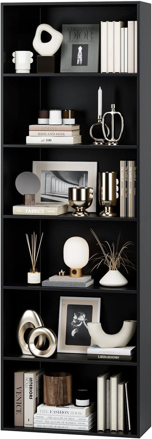 6-Tier Open Bookcase and Bookshelf, Freestanding Display Storage Shelves Tall Bookcase for Bedroom, Living Room and Office, Black-0