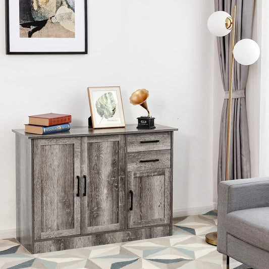 Gray Entryway Cupboard Sideboard Storage Cabinet with Drawers-0